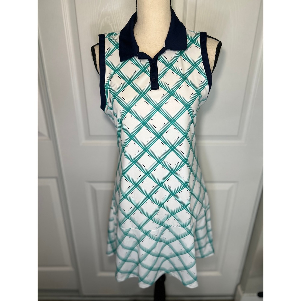 Lillie Green Golf Dress Small Sleeveless Polo Green White Plaid Ruffle Hem
